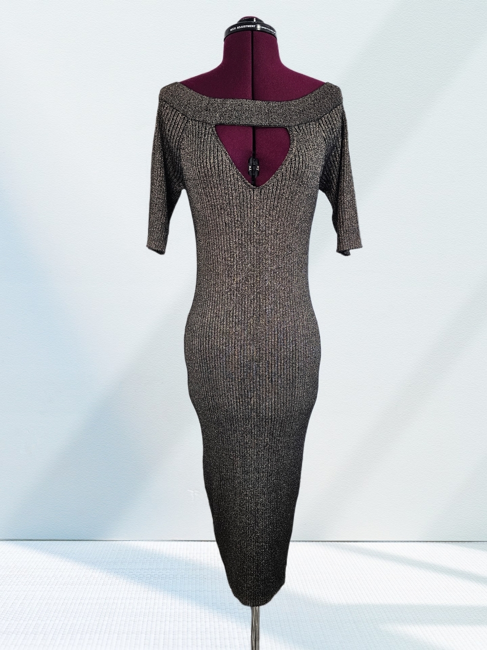 Love Always Metallic Glitter Ribbed Bodycon Midi Dress